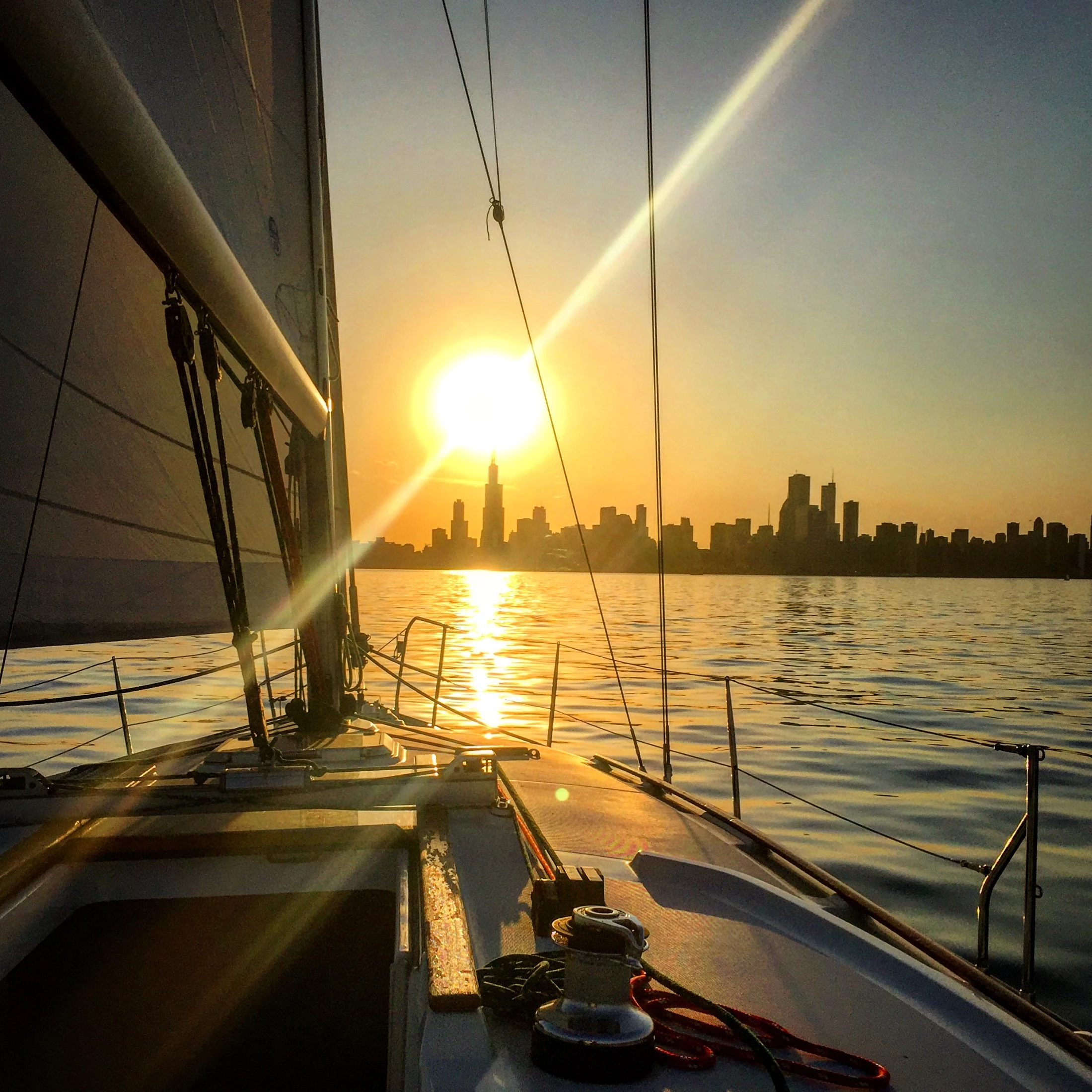 Watching the sunset over Chicago during a Sunset Cruise. boat rentals Illinois CHICAGO Illinois  Jeanneau Sun Odyssey 37 2003 37 