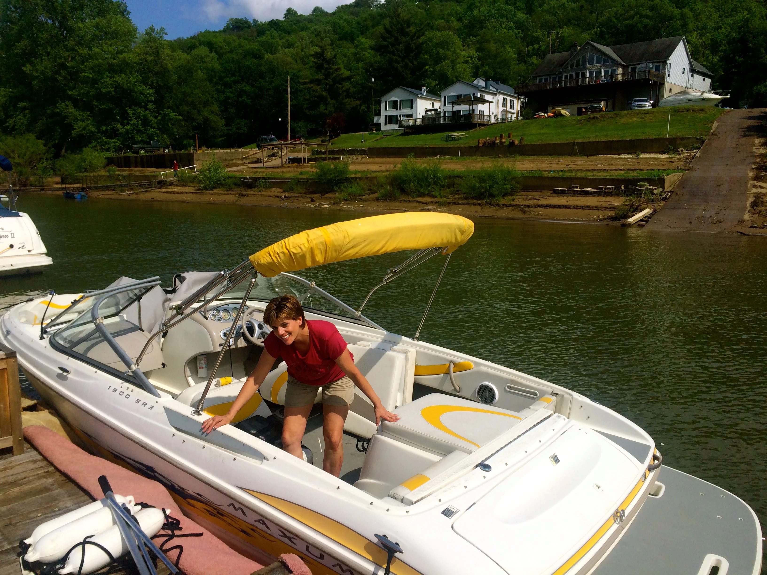 Tina enjoying our boat boat rentals Ohio Cincinnati Ohio  Maxum 1900SR 2005 19 Feet 