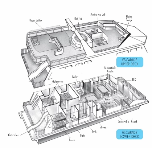 Layout boat rentals California Redding California  Houseboat Escapade  56 Feet 